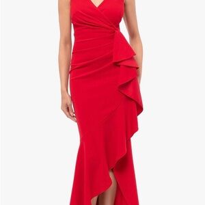 Red Ruffled Wrap Sheath Dress
